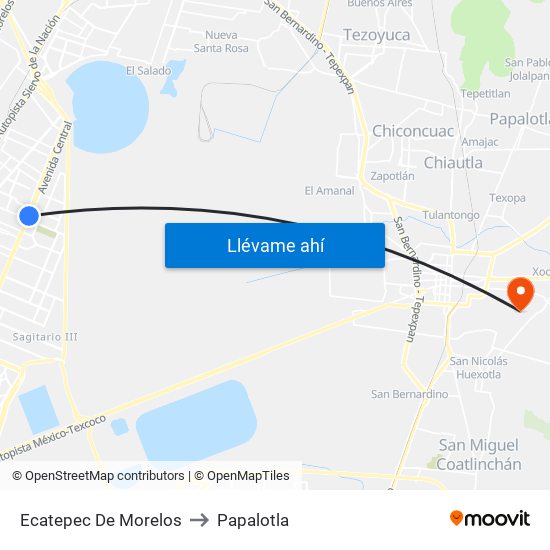 Ecatepec De Morelos to Papalotla map