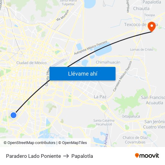 Paradero Lado Poniente to Papalotla map