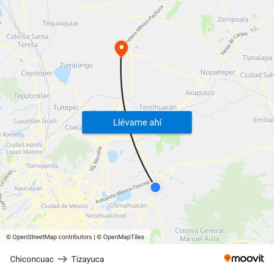 Chiconcuac to Tizayuca map