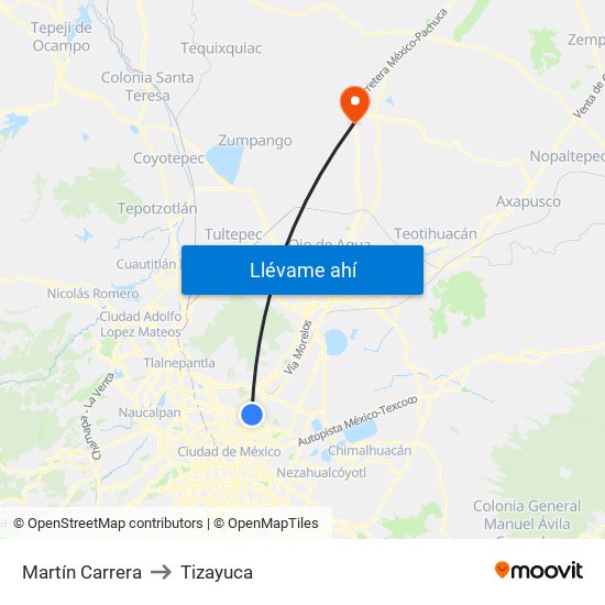 Martín Carrera to Tizayuca map