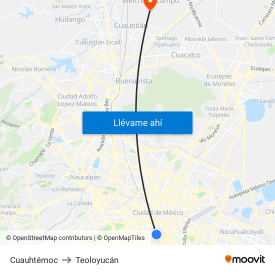 Cuauhtémoc to Teoloyucán map