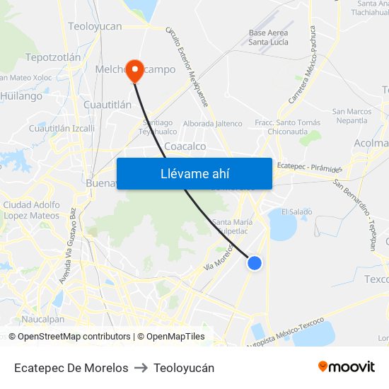 Ecatepec De Morelos to Teoloyucán map