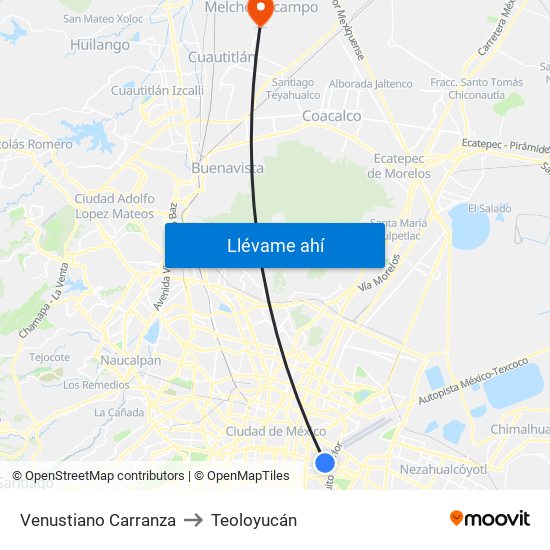 Venustiano Carranza to Teoloyucán map