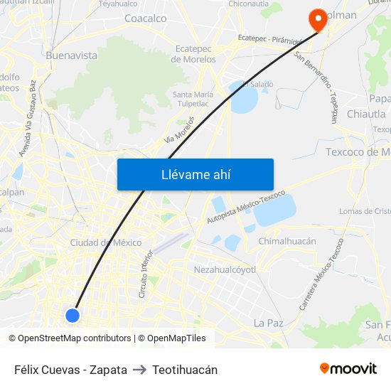 Félix Cuevas - Zapata to Teotihuacán map