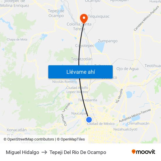 Miguel Hidalgo to Tepeji Del Río De Ocampo map