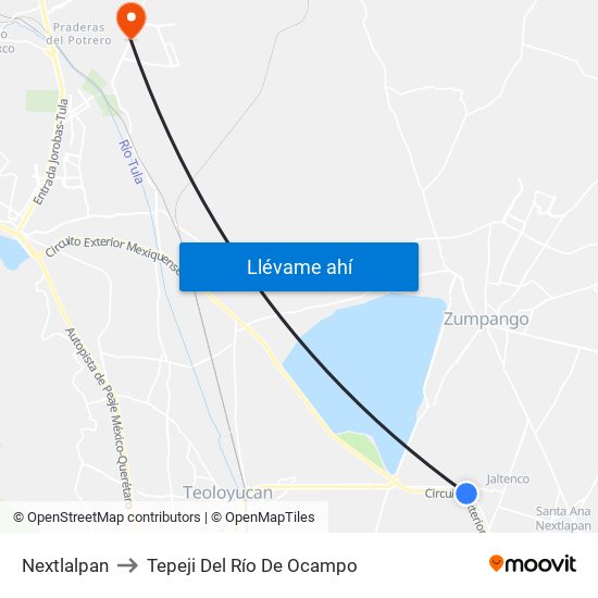 Nextlalpan to Tepeji Del Río De Ocampo map