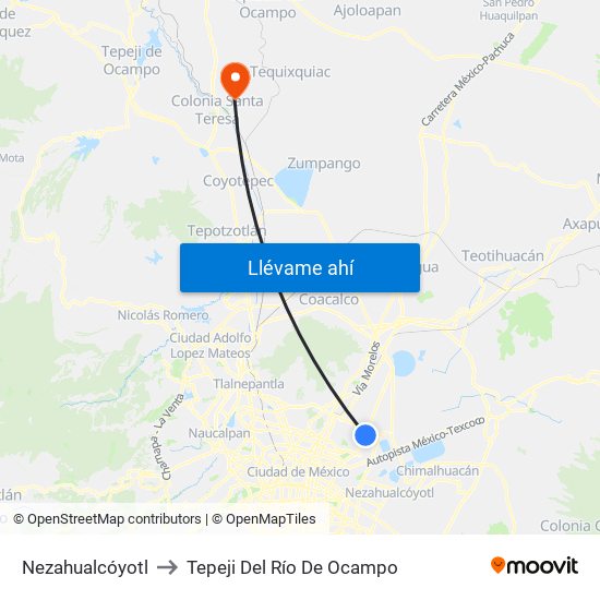 Nezahualcóyotl to Tepeji Del Río De Ocampo map