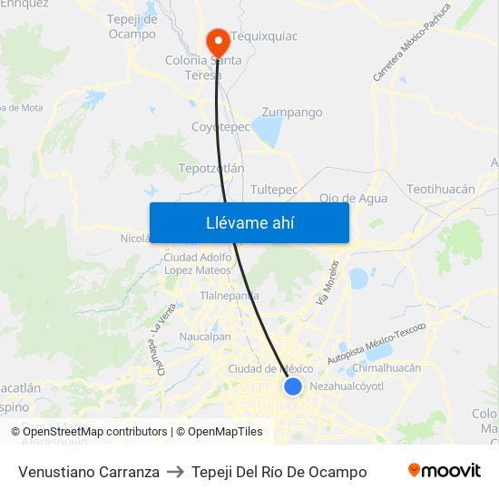 Venustiano Carranza to Tepeji Del Río De Ocampo map