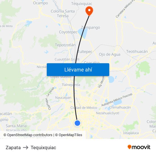 Zapata to Tequixquiac map