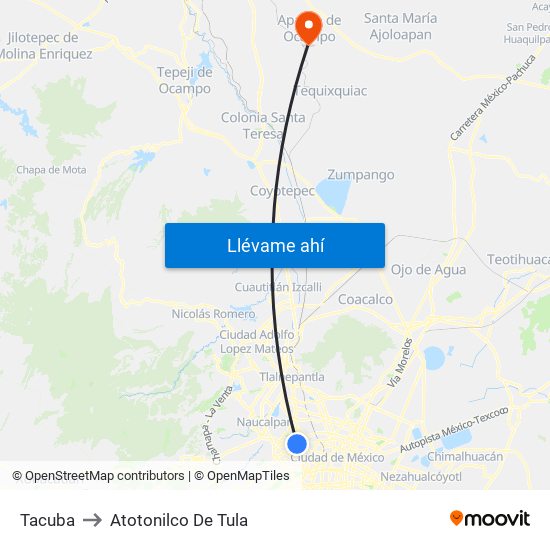 Tacuba to Atotonilco De Tula map