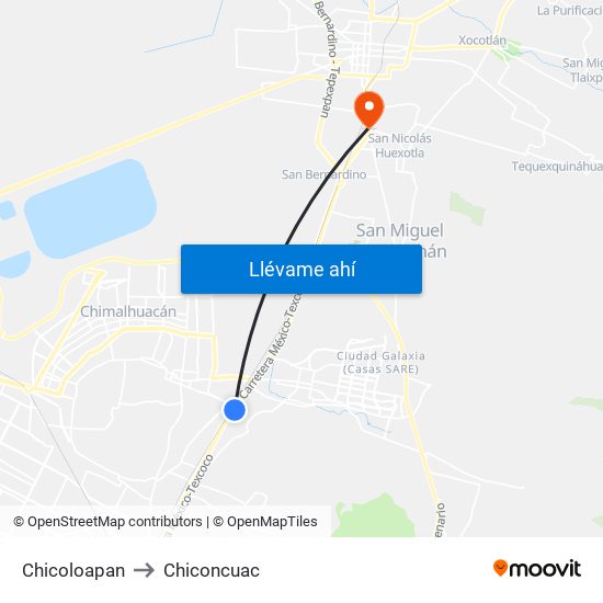 Chicoloapan to Chiconcuac map