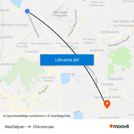 Nextlalpan to Chiconcuac map