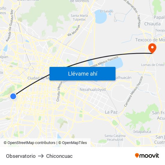 Observatorio to Chiconcuac map