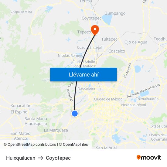 Huixquilucan to Coyotepec map