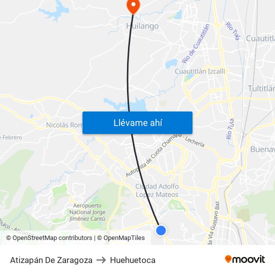 Atizapán De Zaragoza to Huehuetoca map