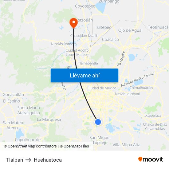 Tlalpan to Huehuetoca map