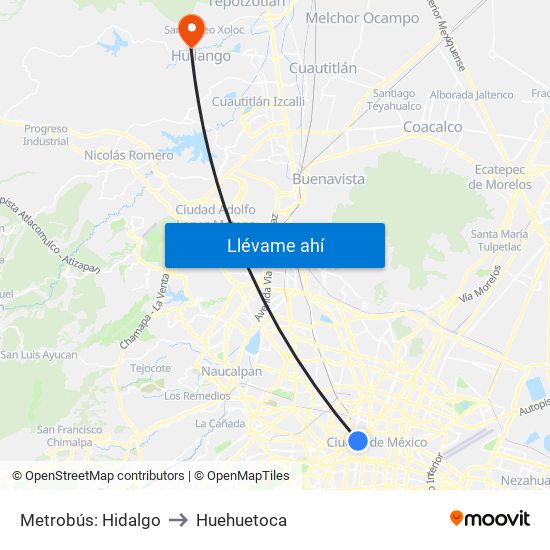 Metrobús: Hidalgo to Huehuetoca map