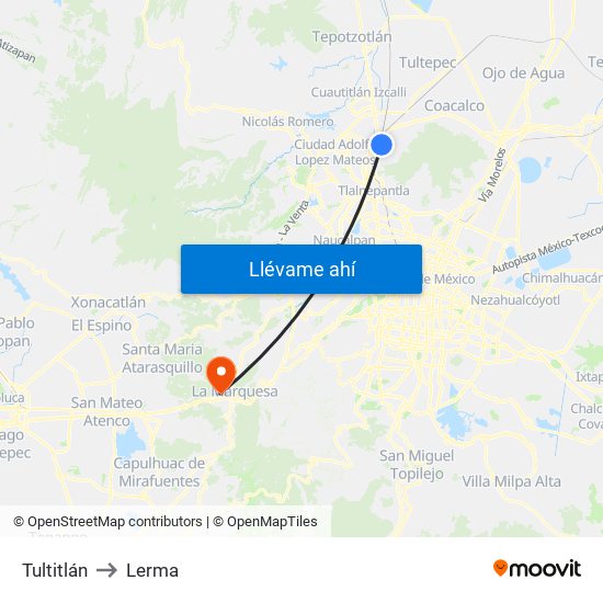 Tultitlán to Lerma map