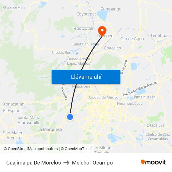 Cuajimalpa De Morelos to Melchor Ocampo map