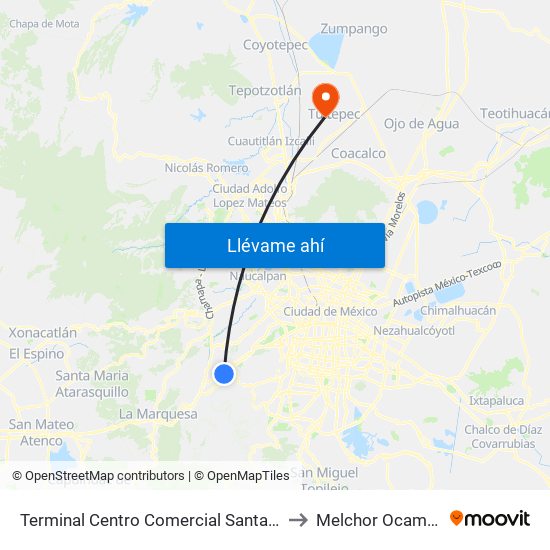 Terminal Centro Comercial Santa Fé to Melchor Ocampo map