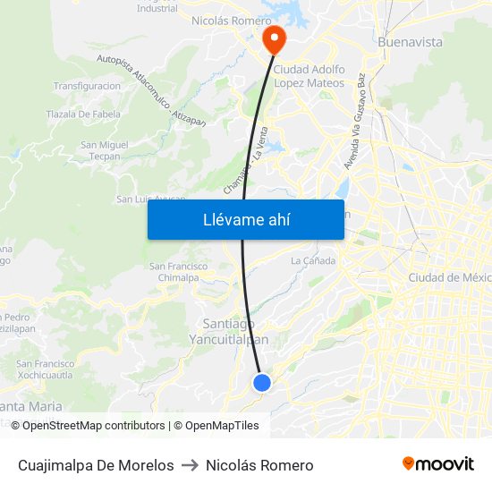 Cuajimalpa De Morelos to Nicolás Romero map