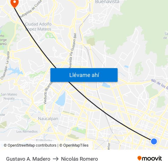 Gustavo A. Madero to Nicolás Romero map