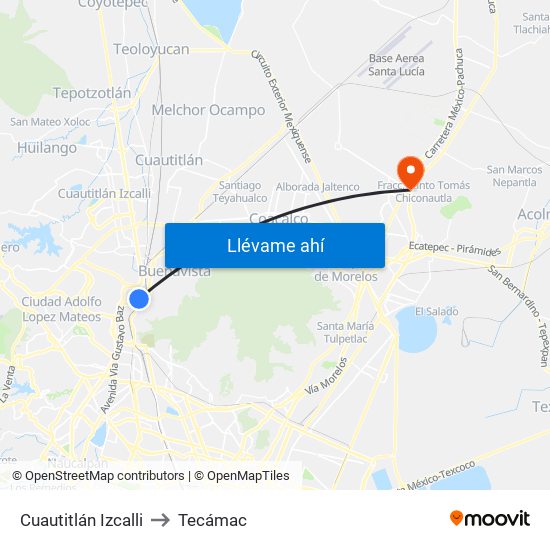 Cuautitlán Izcalli to Tecámac map