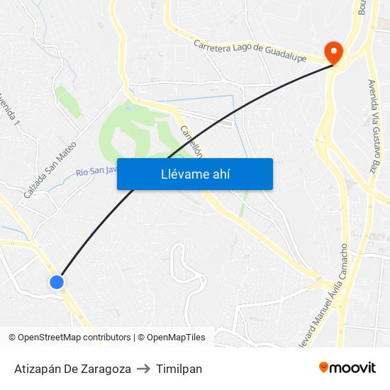 Atizapán De Zaragoza to Timilpan map