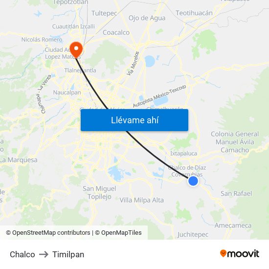 Chalco to Timilpan map
