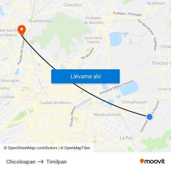 Chicoloapan to Timilpan map