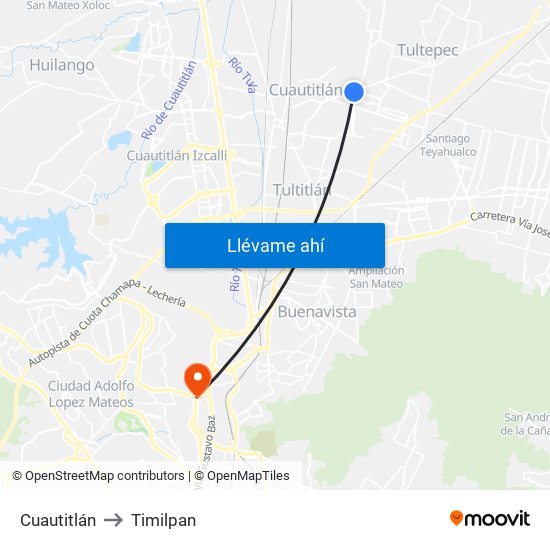 Cuautitlán to Timilpan map