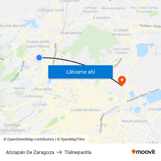 Atizapán De Zaragoza to Tlalnepantla map