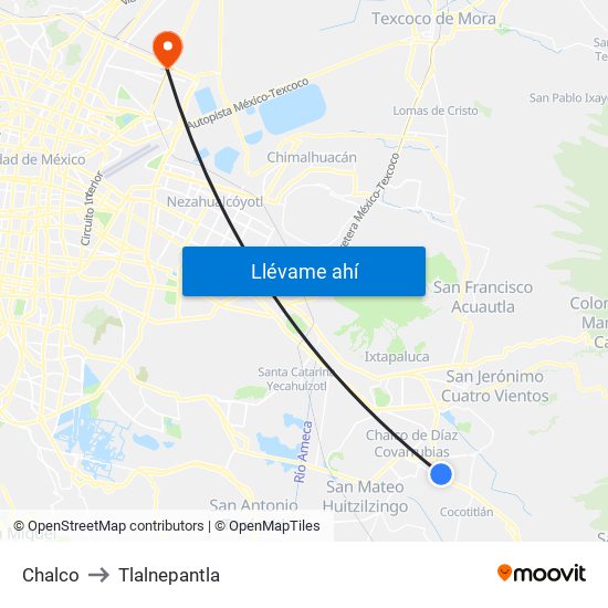 Chalco to Tlalnepantla map