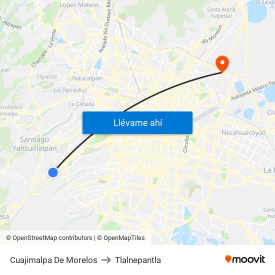 Cuajimalpa De Morelos to Tlalnepantla map