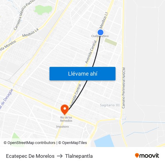 Ecatepec De Morelos to Tlalnepantla map