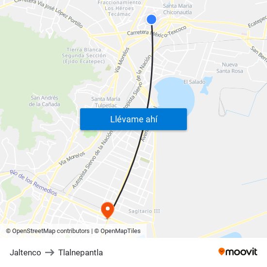 Jaltenco to Tlalnepantla map
