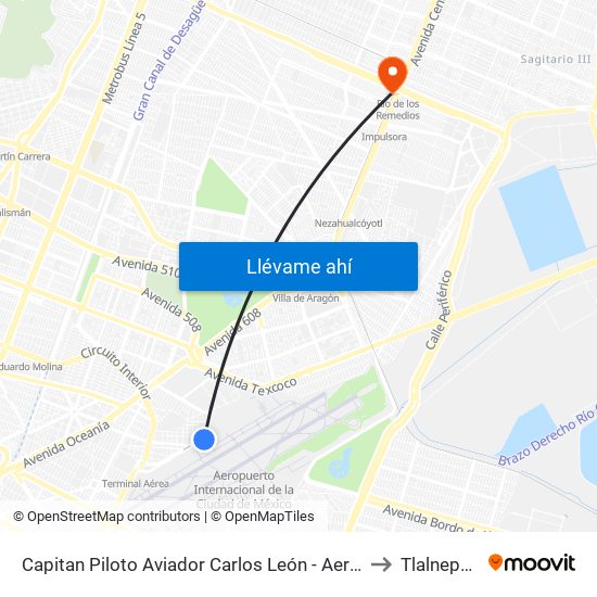 Capitan Piloto Aviador Carlos León - Aeropuerto Civil to Tlalnepantla map