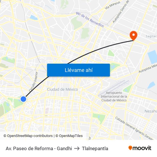 Av. Paseo de Reforma - Gandhi to Tlalnepantla map