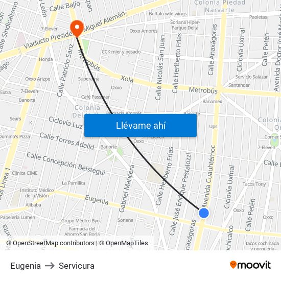 Eugenia to Servicura map