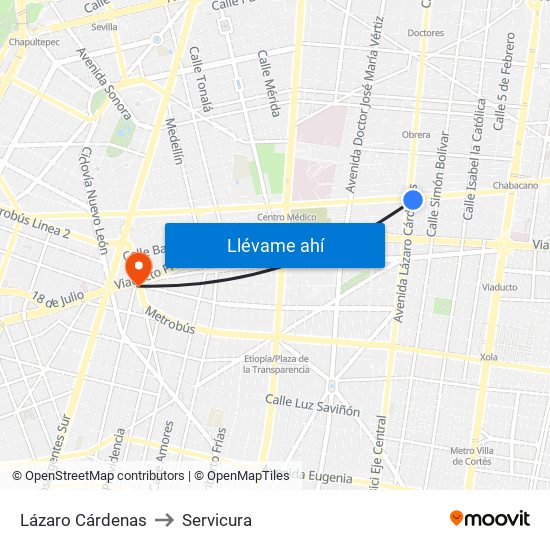 Lázaro Cárdenas to Servicura map