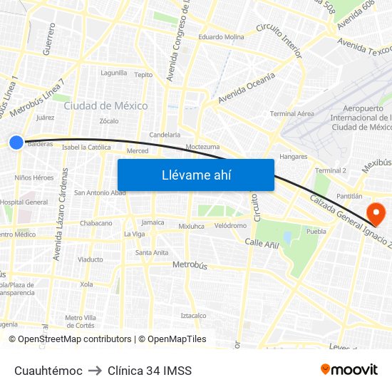 Cuauhtémoc to Clínica 34 IMSS map