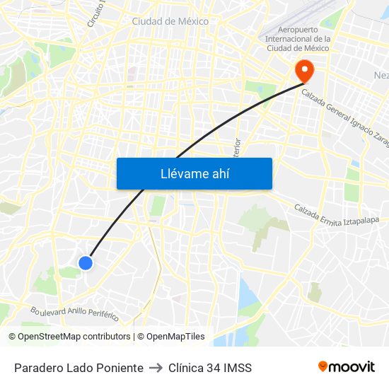 Paradero Lado Poniente to Clínica 34 IMSS map