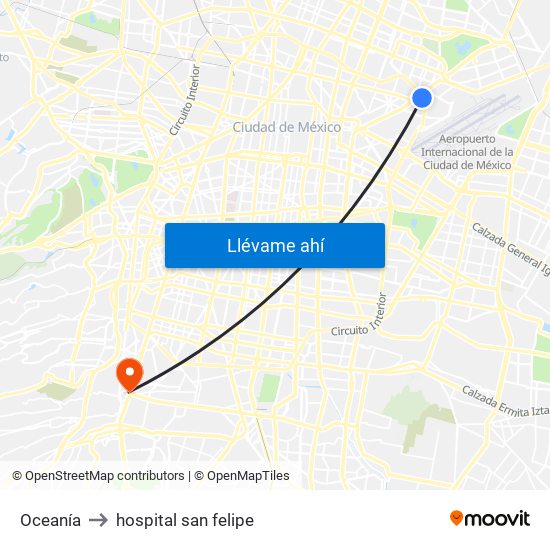Oceanía to hospital san felipe map
