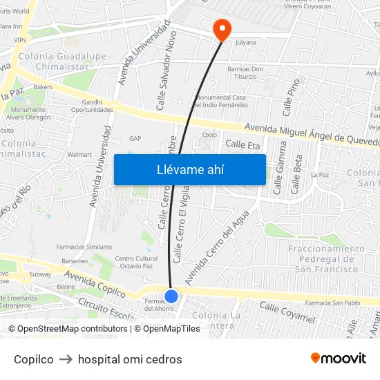 Copilco to hospital omi cedros map