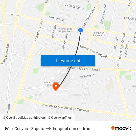 Félix Cuevas - Zapata to hospital omi cedros map