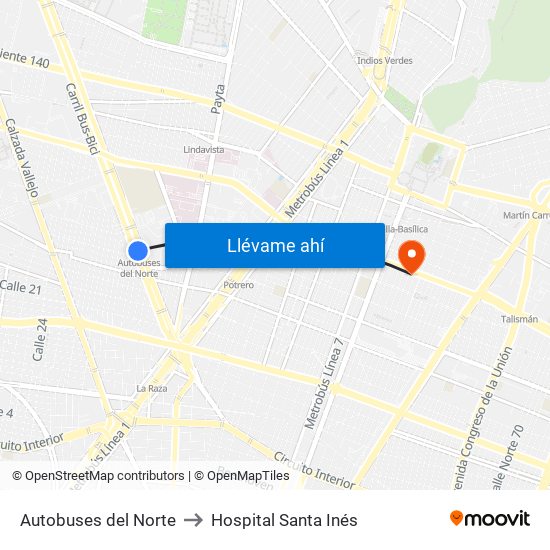 Autobuses del Norte to Hospital Santa Inés map