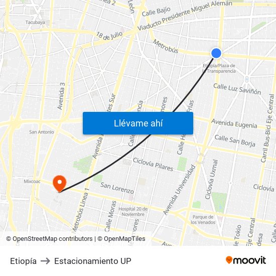 Etiopía to Estacionamiento UP map