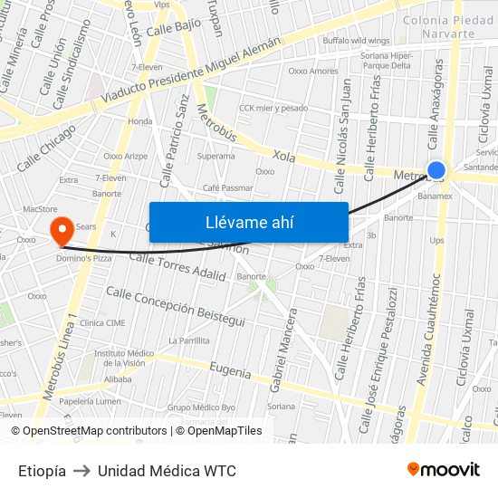 Etiopía to Unidad Médica WTC map