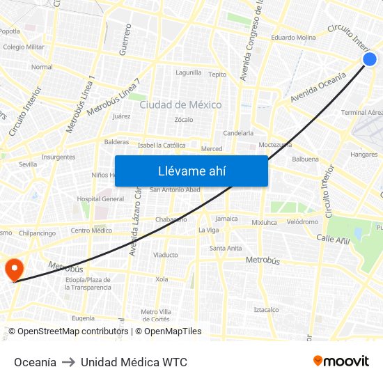 Oceanía to Unidad Médica WTC map