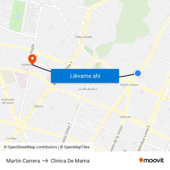 Martín Carrera to Clinica De Mama map